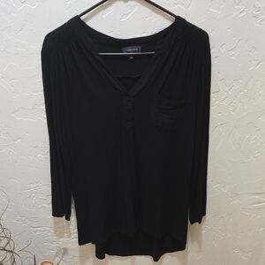 Spense Black V-Neck Blouse with Pocket
